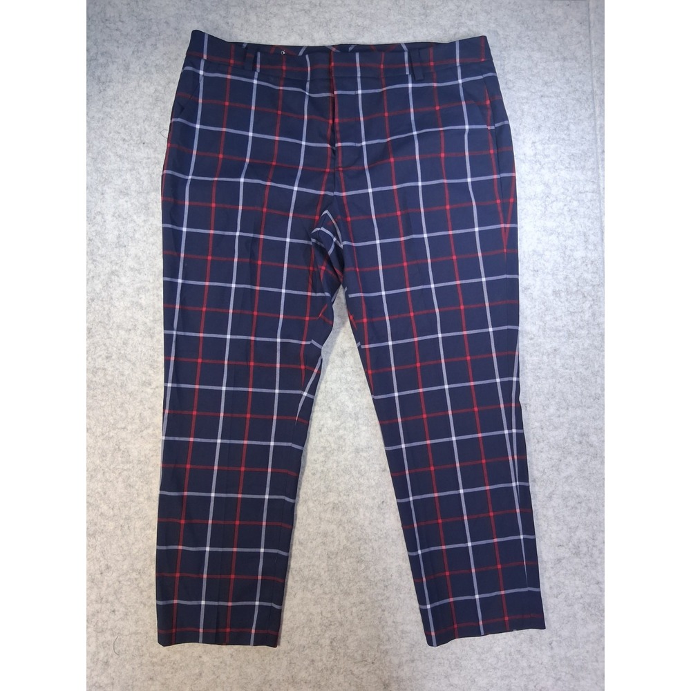 Tommy Hilfiger Madison Stretch Slim Women 16 Pants Navy Plaid Ankle Career 38x27